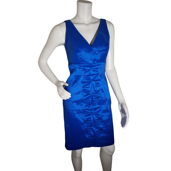Calvin Klein Blue Taffeta Sleeveless Sheath Dress Size 4 Preowned - Picture 1 of 6